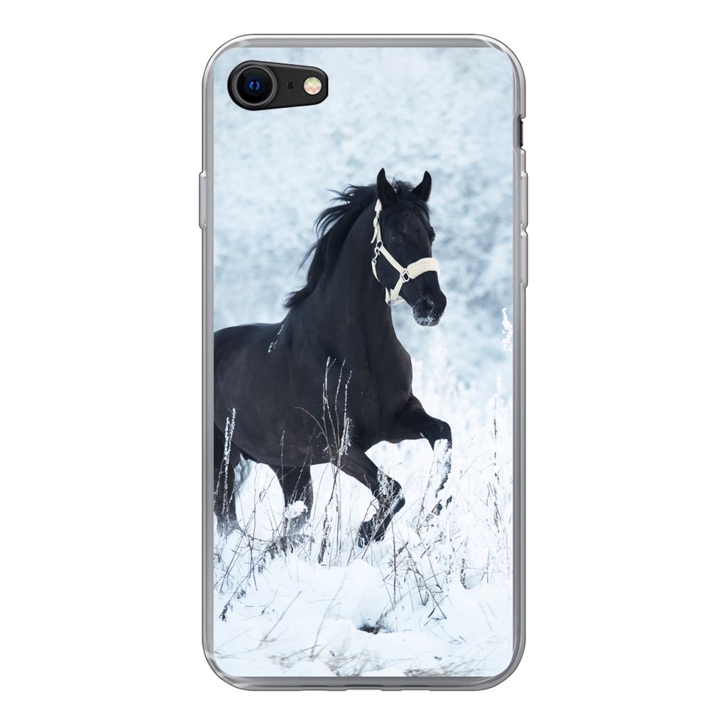 MuchoWow Handyhülle Schutzhülle Hülle für iPhone 8 Pferd - Schnee - Winter Silikon Softcase Handy Hülle - Schutzhaube
