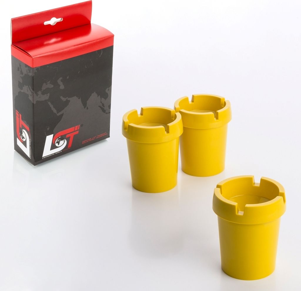3x Aschenbecher Sturmaschenbecher rauchfrei Getränkehalter gelb Kunststoff
