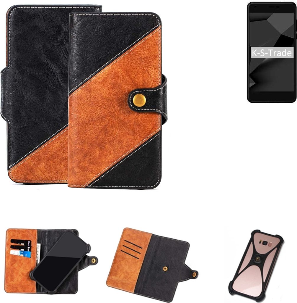 K-S-Trade Handyhülle Schutzhülle Bookstyle Case Wallet-Case kompatibel mit Blaupunkt SL Plus 02 Handy Cover Bumper Klapphülle schwarz hellbraun 1x