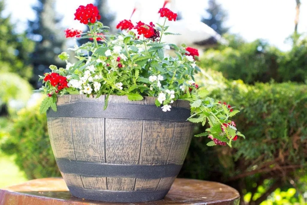 Pot fleurs rond 33 cm imitation bois marron clair : résistant et léger