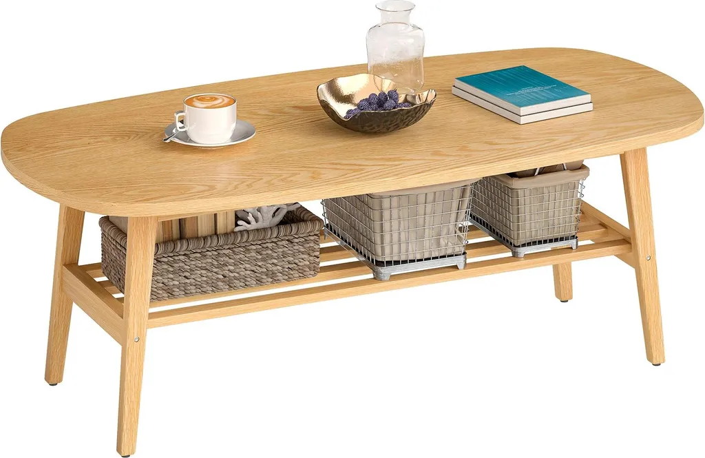 Table basse solide 120x60 cm pour salon encombré avec pieds en bois