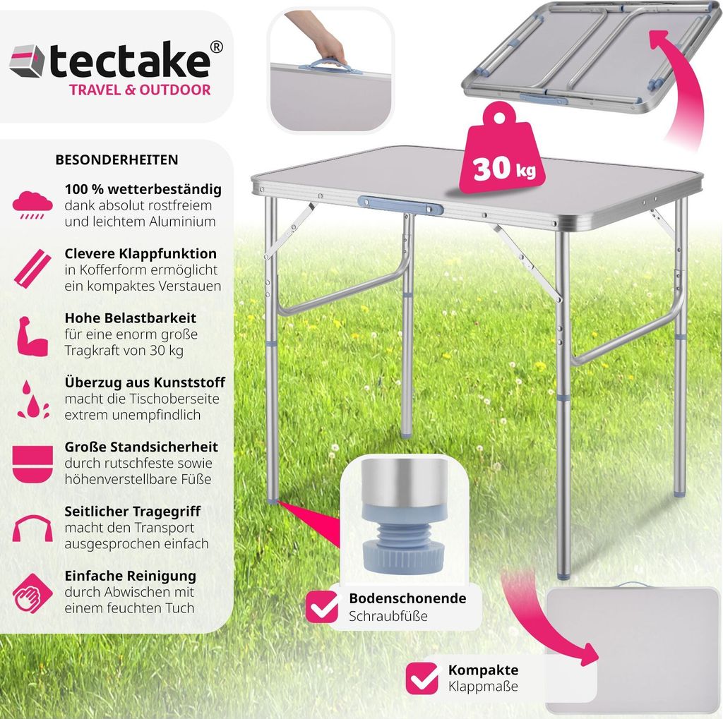 Camping Klapptisch aus Aluminium 75x55x68cm - grau Produktbild 2