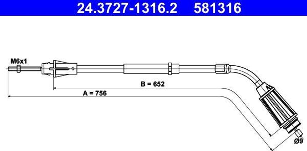 ATE 24.3727-1316.2 Seilzug, Handbremse OE 31265831 kompatibel mit S80