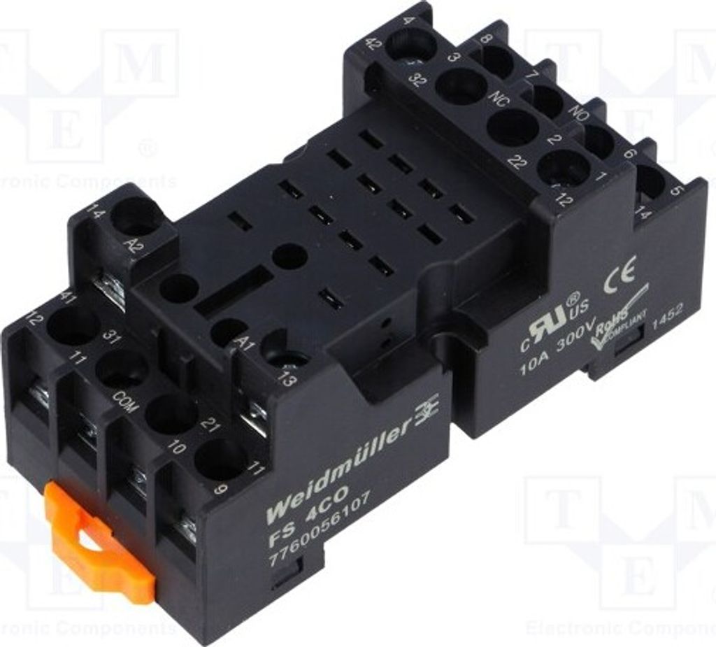 1x Sockel 300VAC H: 30mm W: 30,8mm 10A PIN: 14 Montage: DIN 7760056107 Elektromag