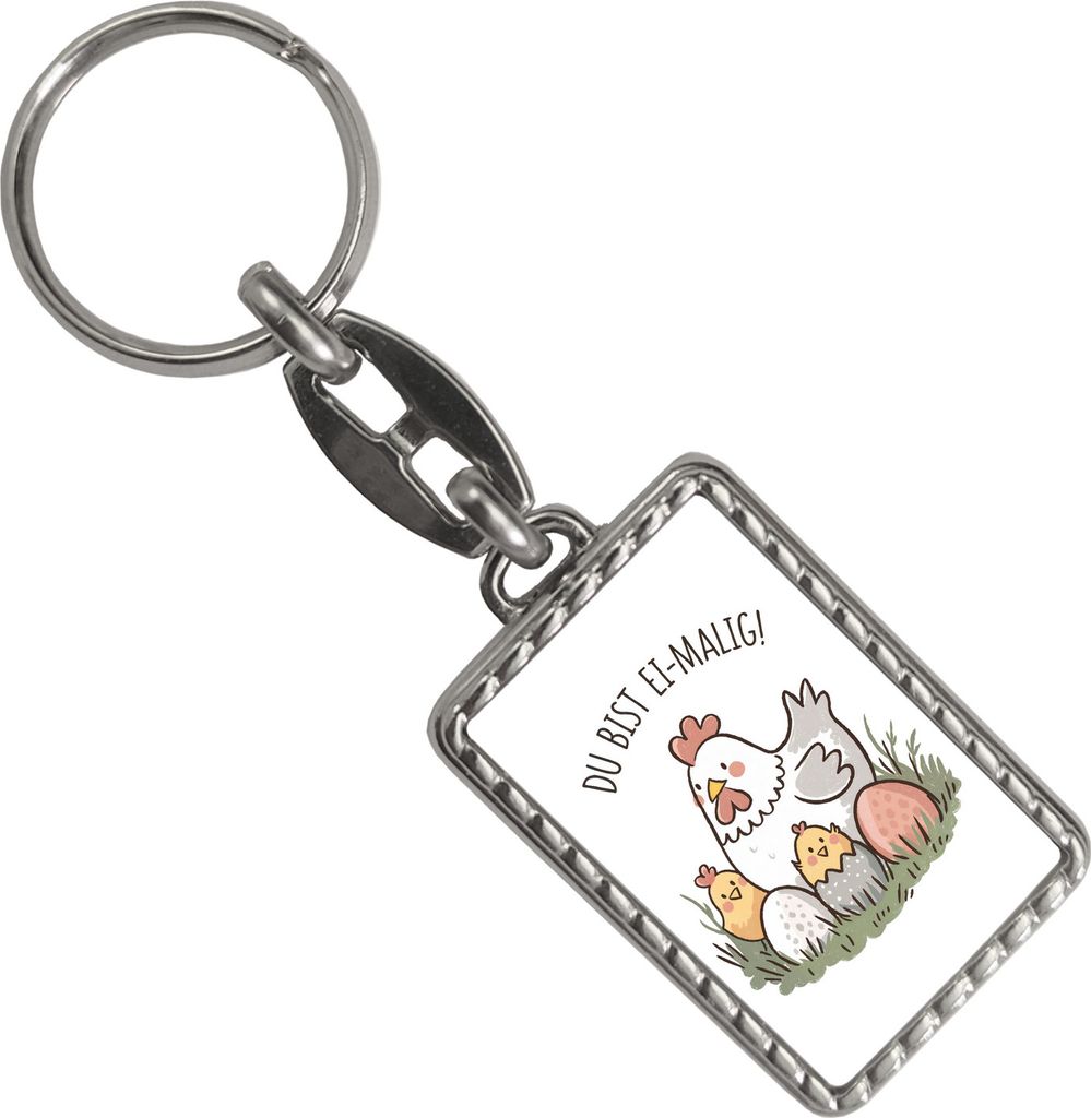 Henne mit Küken Du bist Ei-Malig! Schlüsselanhänger mit Bordüre