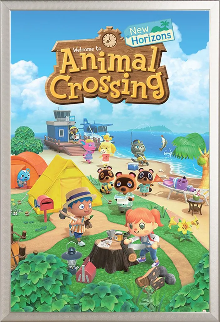 Affiche Animal Crossing avec Cadre Aluminium Argenté Anti-Casse Acrylique