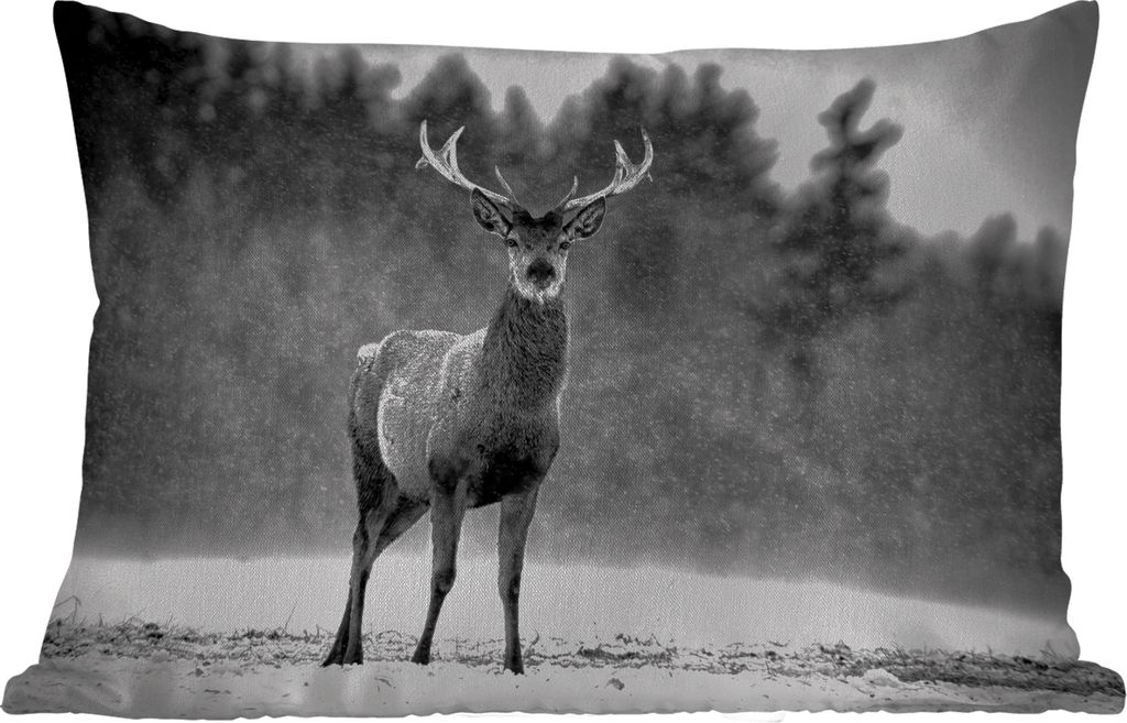 MuchoWow Outdoor Kissen - Tiere - Hirsche - Winter - Schwarz - Weiß - 50x30 cm - Wetterfest - Lounge Kissen - Sofa kissen - Wohnzimmer Dekoration