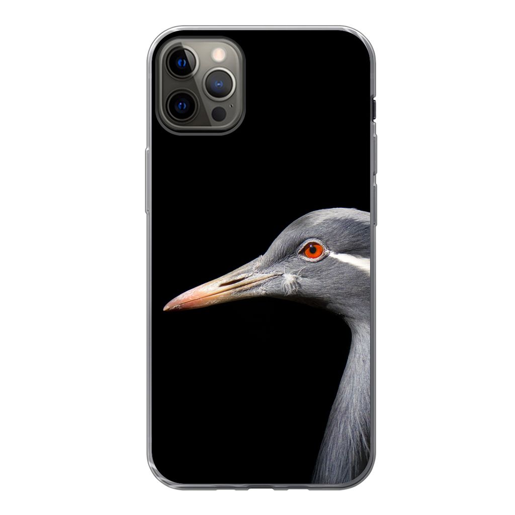 MuchoWow Handyhülle Schutzhülle Hülle für iPhone 13 Pro Max Kraniche auf schwarzem Hintergrund Silikon Softcase Handy Hülle