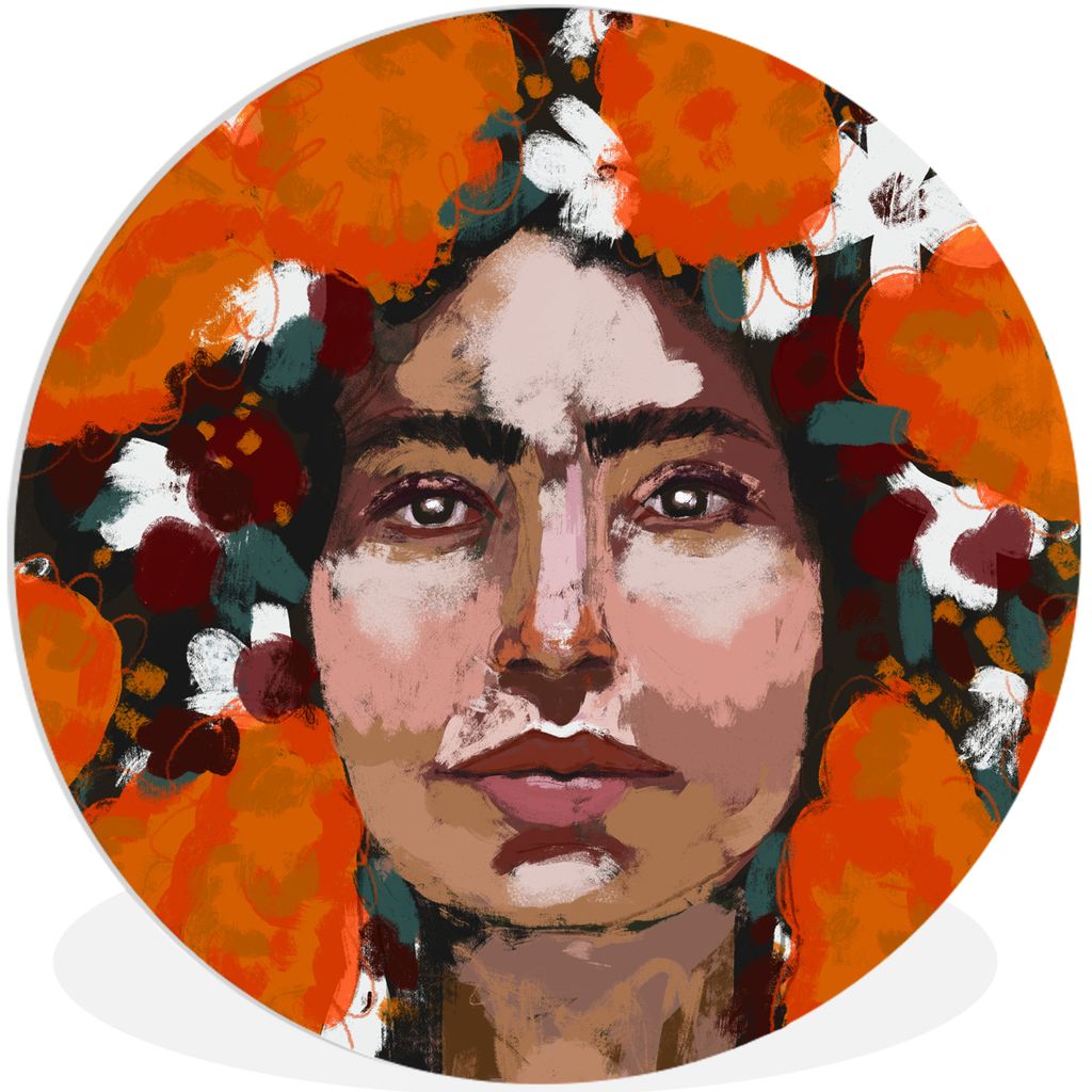 MuchoWow Rundes Wandbild - Runde Bilder Abstrakt - Frau - Porträt - Gemälde Ø 30 cm Kreis Wanddekoration Kunststoff - Wandkreis - Wandschmuck ...