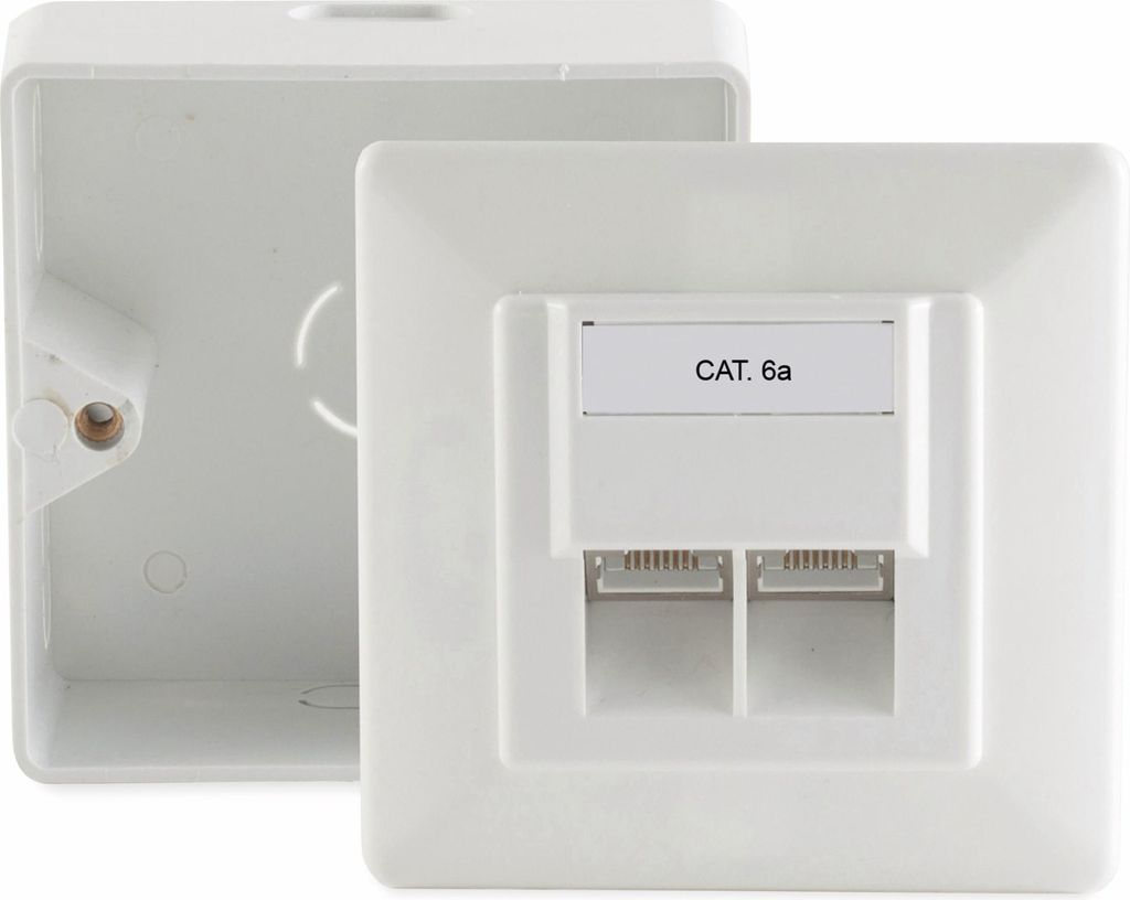 S-Impuls CAT 6A Anschlussdose, 2x RJ45-Buchse, AP/UP, 45°, voll geschirmt, Office-Qualität., 1 Stk.