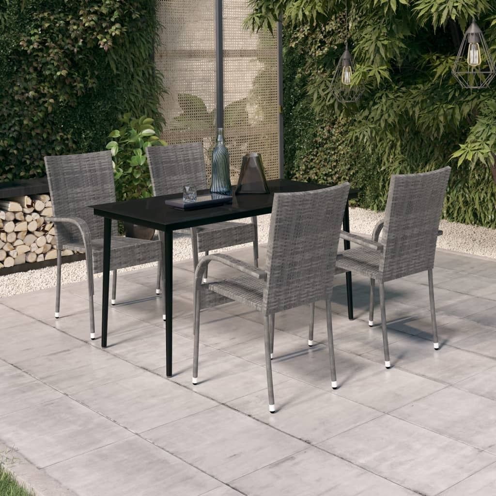 Maison Exclusive - 5-tlg. Garten-Essgruppe Grau und Schwarz