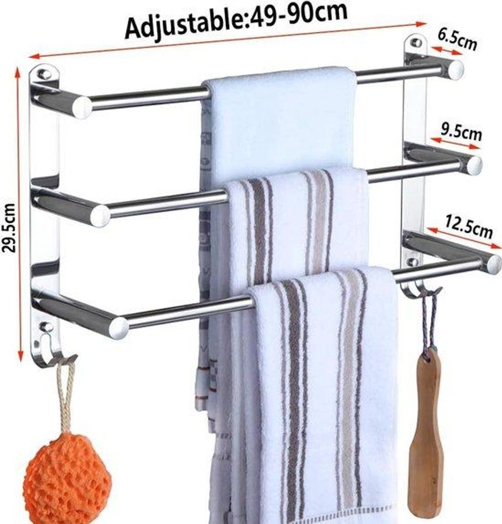 Einziehbarer Handtuchhalter aus Edelstahl mit 2 Haken, 19,3 bis 35,5 Zoll, für Badezimmer