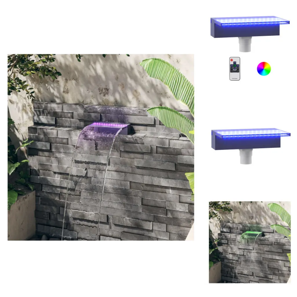 Fontaine de Cascade LED RGB 30cm Déversoir d'Eau en Acrylique pour Bassin
