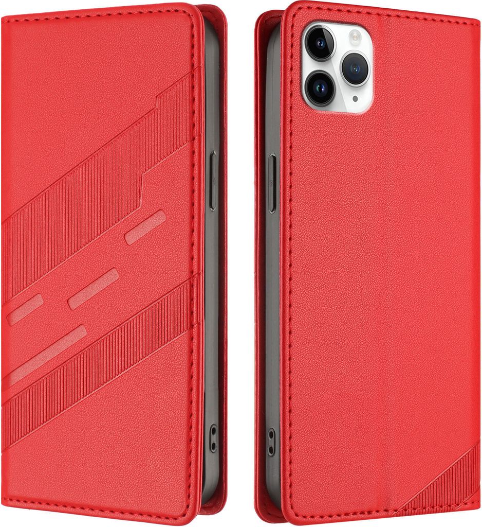 Hülle für iPhone 11 Pro Max, Kunstleder Brieftaschen Handyhülle mit Kartenfach und Standfunktion Rot