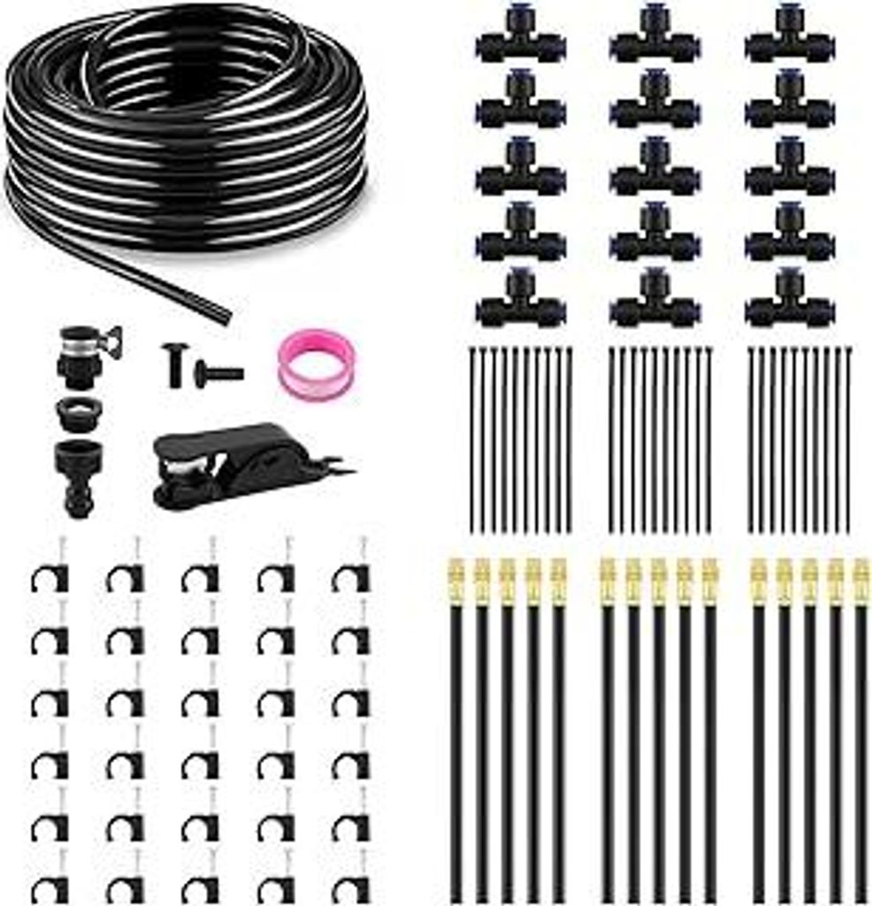 BewässerungsSystem Garten - Bewässerung Set mit 20m Bewässerungsschlauch und 20cm Verstellbare Bewässerungssprühdüse, Gartenbewässerung Trö...