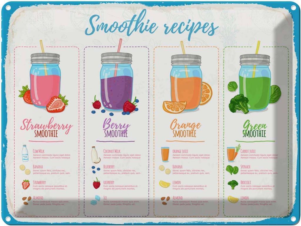 vianmo Blechschild 30x40 cm Smoothie Recipe Berry Orange Essen Trinken