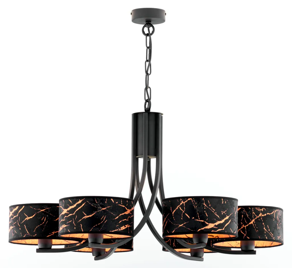 Grand Lustre ARTHUR 78cm Métal Noir 6 Douilles E27 Finition Cuivre