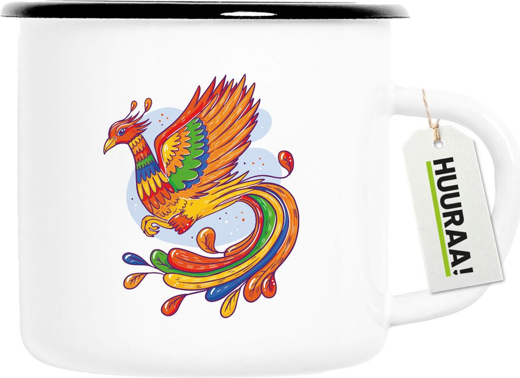Huuraa Emaille Tasse Phönix Fabelwesen 300ml Vintage Campingbecher Geschenkidee