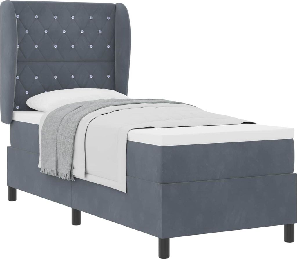 vidaXL Boxspringbett mit Matratze Dunkelgrau 200 x 80 cm Samt