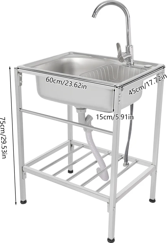 Évier inox simple bac idéal pour studio ou cuisine avec mitigeur argent