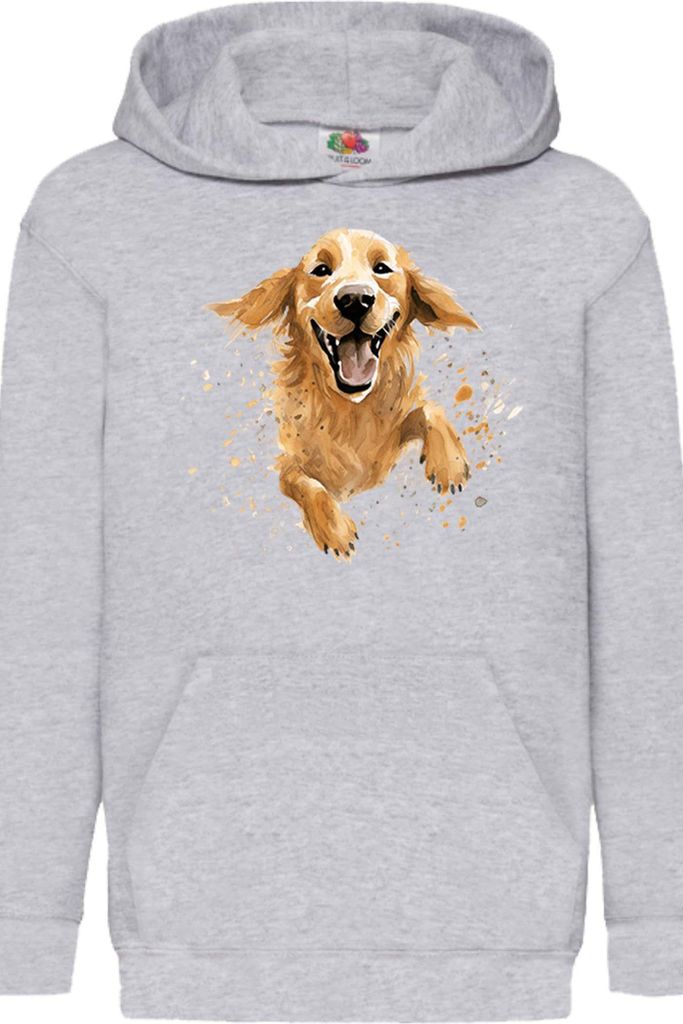 Kinder Kapuzenpullover Funny Dogs Breeds Golden Retriever Dog Breed 020, 5-6 Jahr - 116 / Grau