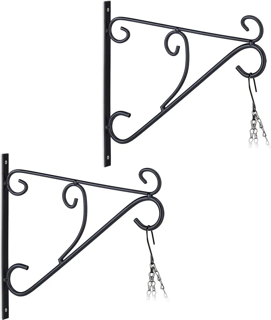 Support mural pour panier suspendu - Fer forgé noir - Lot de 2 - 30cm