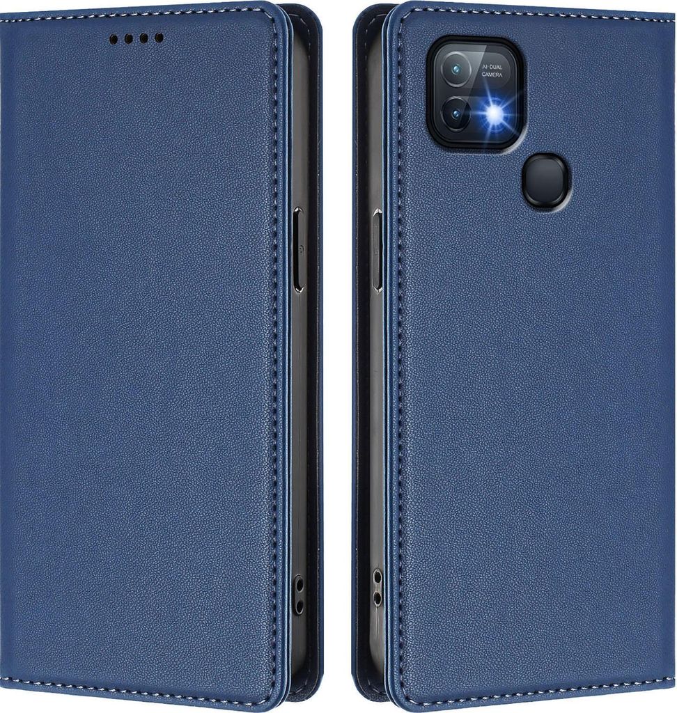 Handyhülle für Infinix Hot 10i, Kunstleder Klapphülle Stoßfeste Magnetische Hülle mit Ständer Dunkelblau