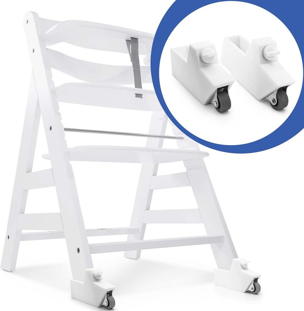 Rollen Räder passend für Hauck Hochstuhl Alpha Plus Baby Kinder Stuhl Nachrüsten Stecken Weiß