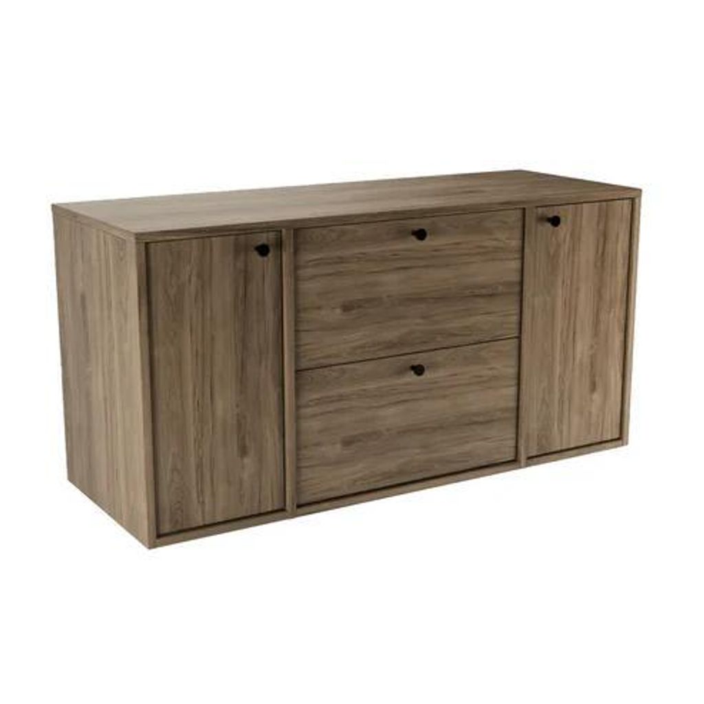 WENA Waschtischunterschrank 2 Türen 2 Schubladen 120 cm, gerade Fronten, Griffe aus Metall in der Farbe Schwarz (Farbe: Walnuss Dunkel)