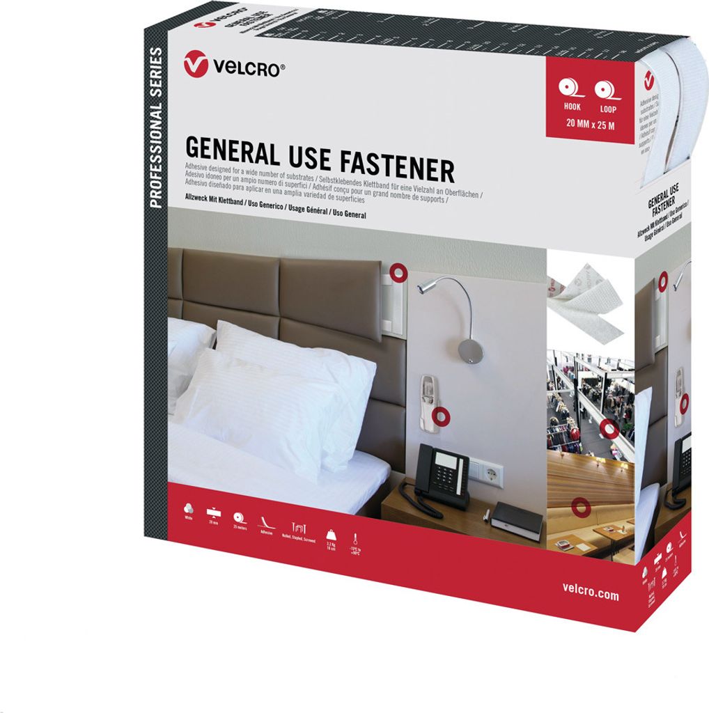 VELCRO General Use Fastener 25m Hakenband 25m Flauschband, Haken & Flausch 20mm weiß