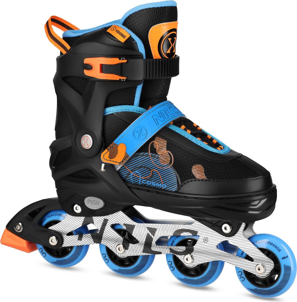 A single inline skate is shown against a white background.