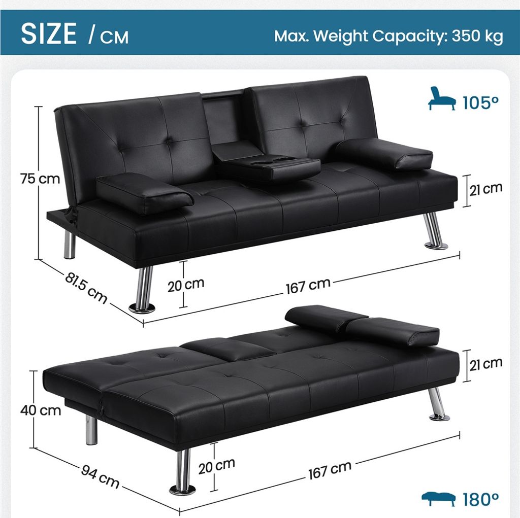 Yaheetech 3er-Sofa Schlafsofa Couch mit Tassenhalter Produktbild 4
