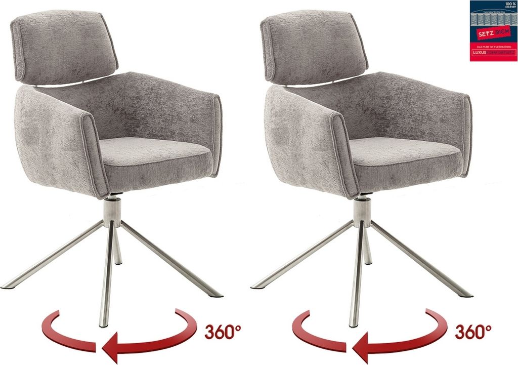 Armlehnstuhl >QUEBEC< (2-er Set) in Taupe, Polyester - 60x92x64cm (BxHxT)