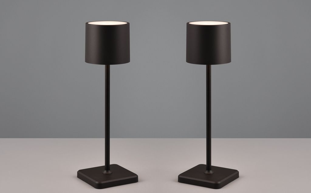 2er SET Akku LED Outdoor Tischlampen Schwarz kabellos ohne Strom, Touch dimmbar