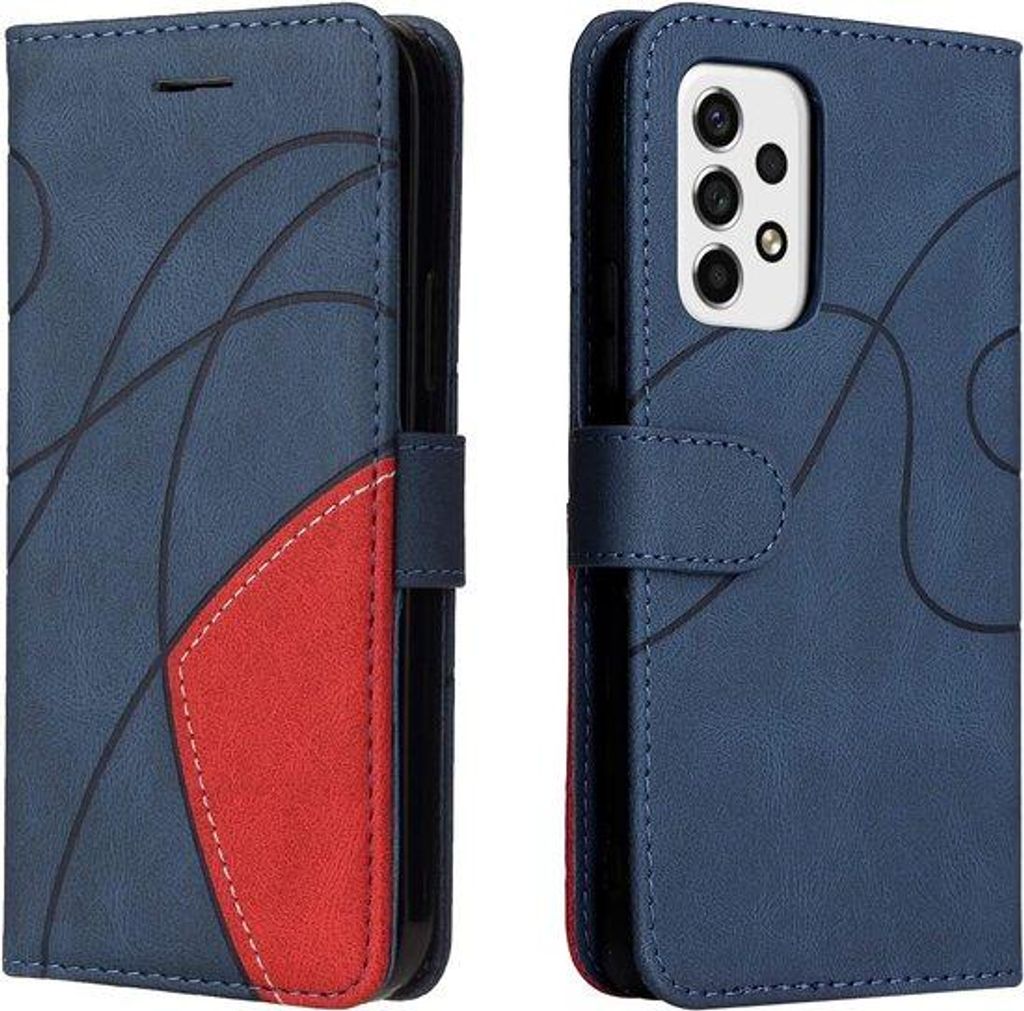 Telefonhülle für Galaxy A53 5G, Kunstleder-Portemonnaie-Design, magnetische Schließe, Flipcover mit TPU-Bumper, Kartenfach (blau)