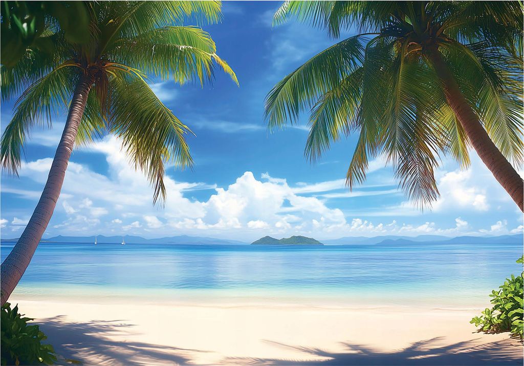 Fototapete 3D Effekt Strand Palmen Meer Ozean Hawaii - Produktbild 