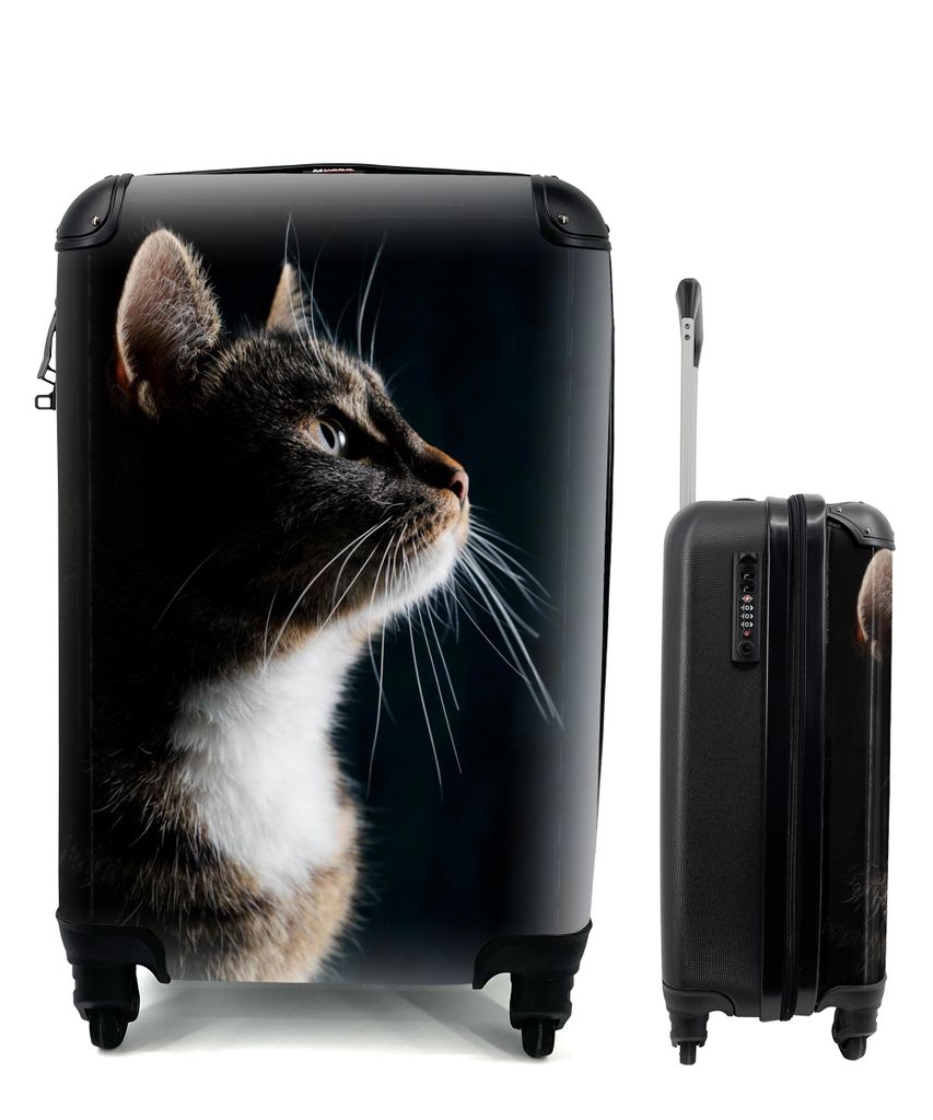 MuchoWow Koffer Handgepäck Trolley Rollkoffer Kleine Reisekoffer mit 4 Rollen - Hauskatze - Cabin Size < 55x40x23 cm & 55x40x20 cm - Fotokoffer ...