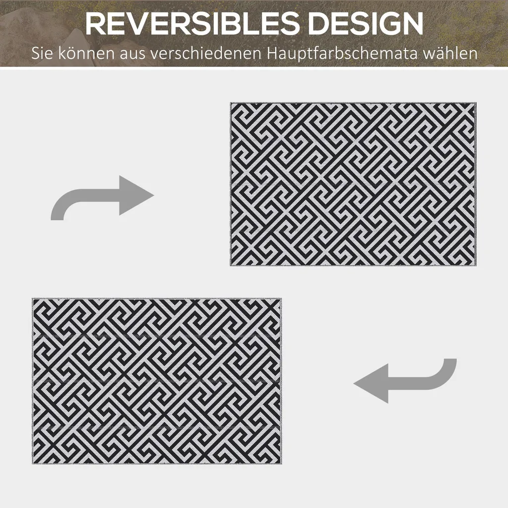 Tapis de terrasse imperméable réversible pour balcon noir et blanc - 6