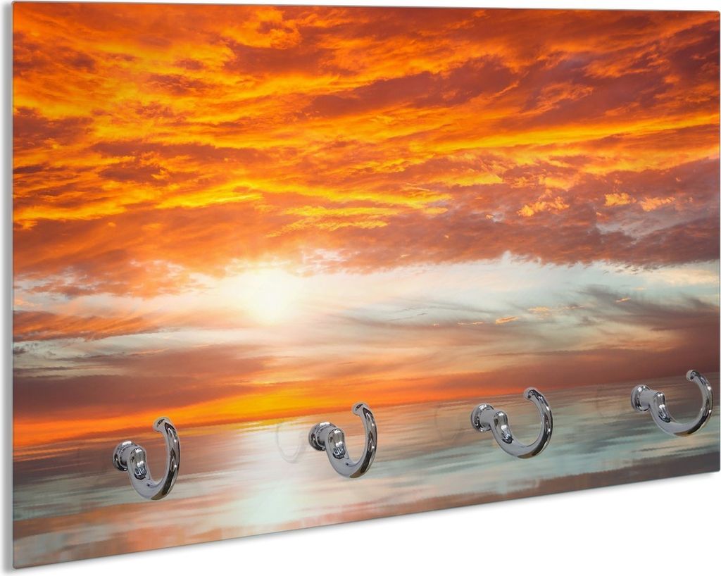 Wallario Handtuchhalter aus Glas, Motiv: Abendrot in Reflexion über dem See, 30 x 20 cm mit 4 Haken