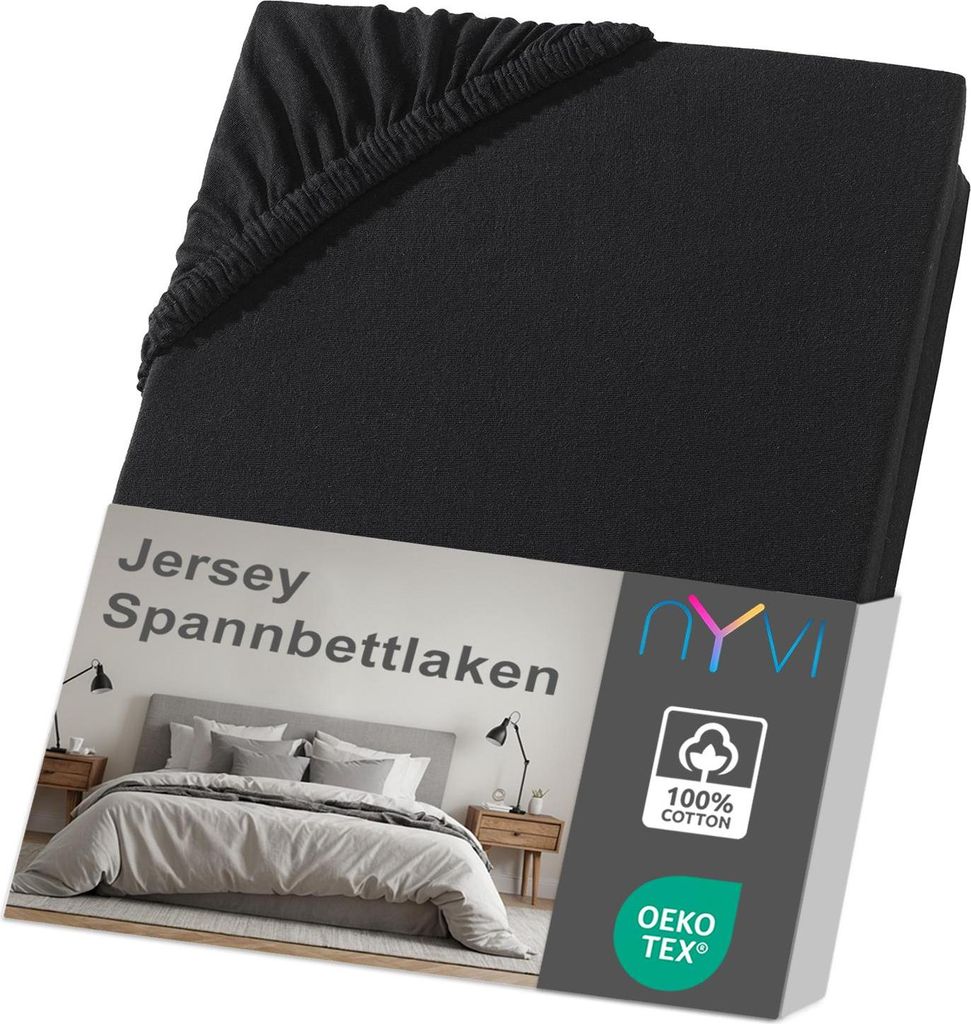 NYVI Jersey Spannbettlaken DreamScience 180x200 - 200x200 cm schwarz für Matratzen bis 22 cm Höhe - Weich & Anschmiegsam, Rundumgummizug, Bügelfrei