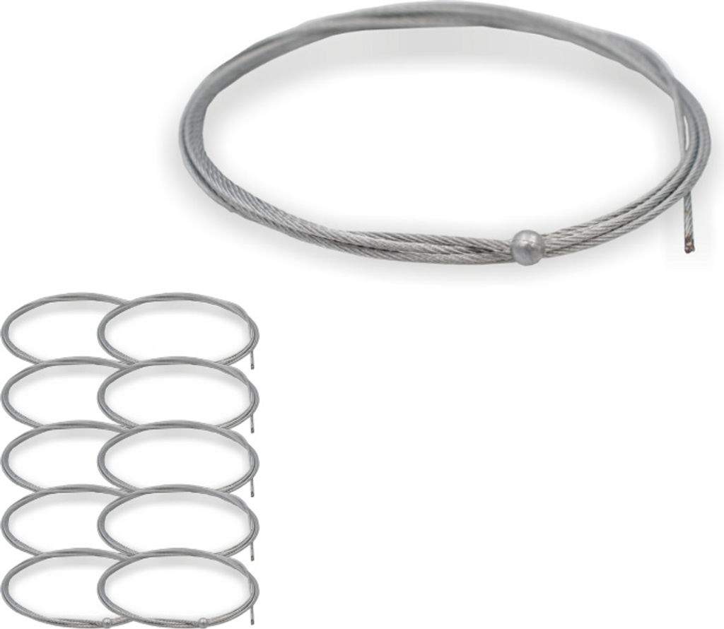 10x Drahtseil Ø 1,2 mm, 7x7 mit Kugelnippel Ø 4,5 mm, Stahl verzinkt | Länge 7500 mm