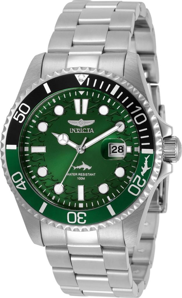 Invicta Pro Diver 30808 Herren uhr - Wasserdicht - Analog - Quarzuhrwerk - Edelstahl mit grünen zifferblat - 43mm