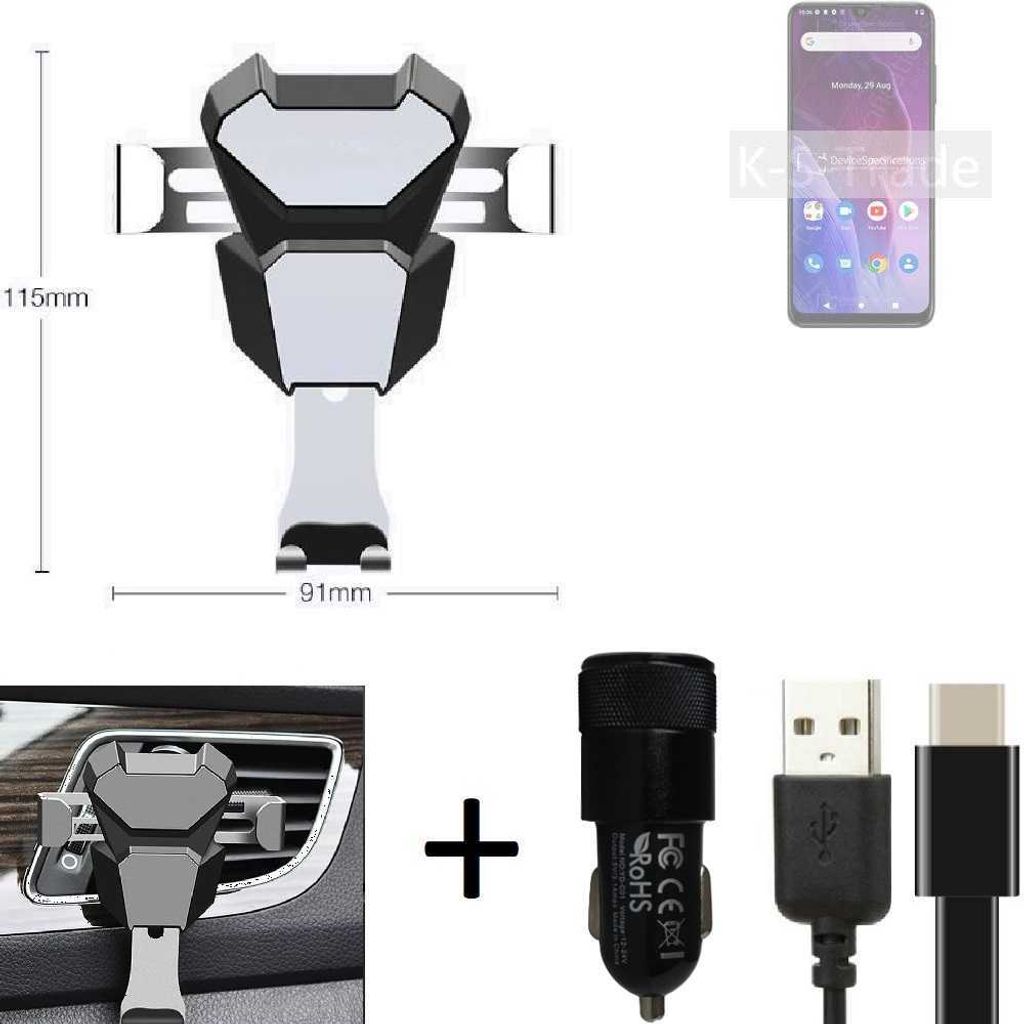K-S-Trade Lüftungsschlitz Halterung kompatibel mit Cubot P60 Lüftungshalterung Lüftungsgitter schwarz-silber Auto-Halterung Smartphone Halter