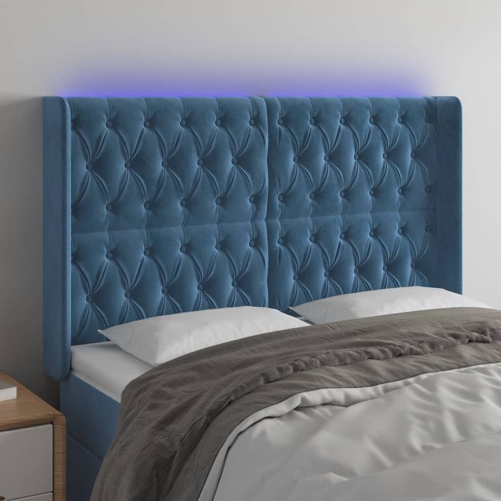 "2024"Modernen LED Kopfteil Dunkelblau 147x16x118/128 cm Samt Design Kopfteile 3939154