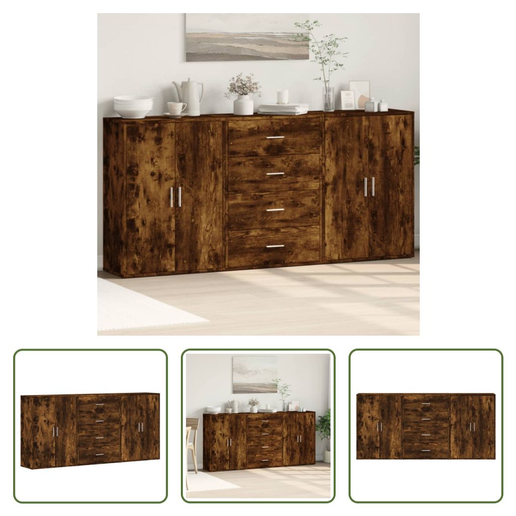 The Living Store Sideboards 3 Stk. Räuchereiche 60x31x84 cm Holzwerkstoff