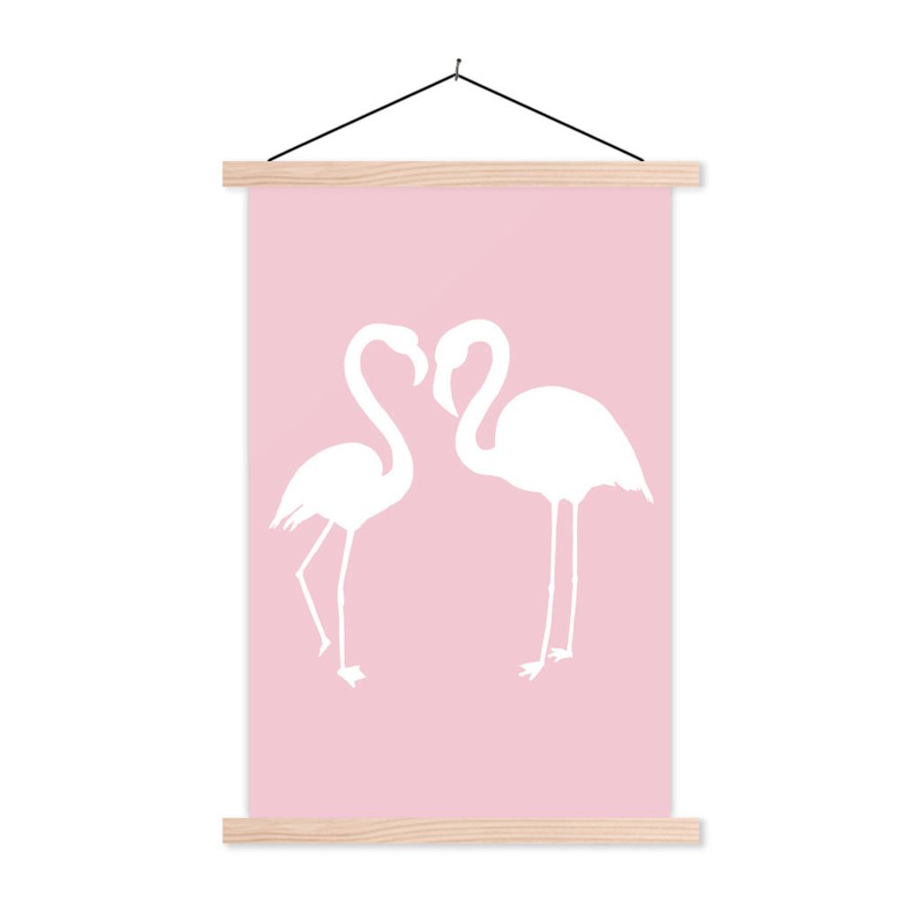 MuchoWow Textilposter Rosa - Herz - Flamingo 60x90 cm mit holzfarbenen Rahmen - Textil