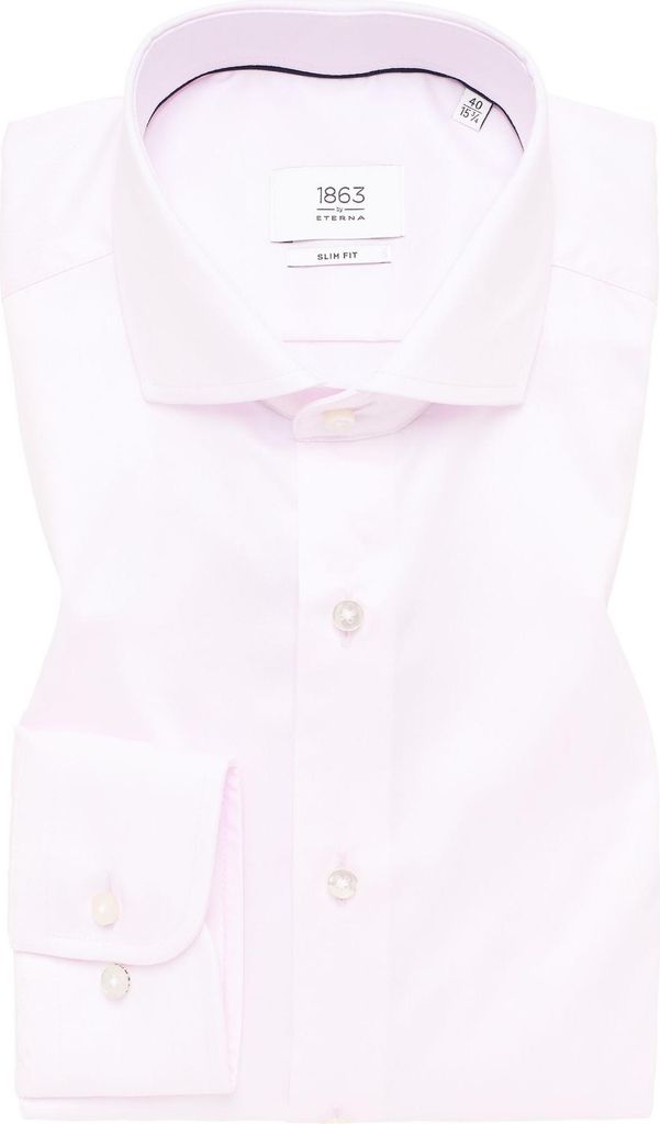 Eterna - Slim Fit - Bügelfreies Herren Langarm Hemd (67cm) mit Kent Kragen, Uni Twill (8005 F682), Größe:42, Farbe:Rosa (50)