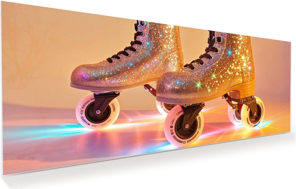 Glasbild 125x50cm in XXL für Wohnzimmer, Schlafzimmer Motiv Glitzer Rollschuhe