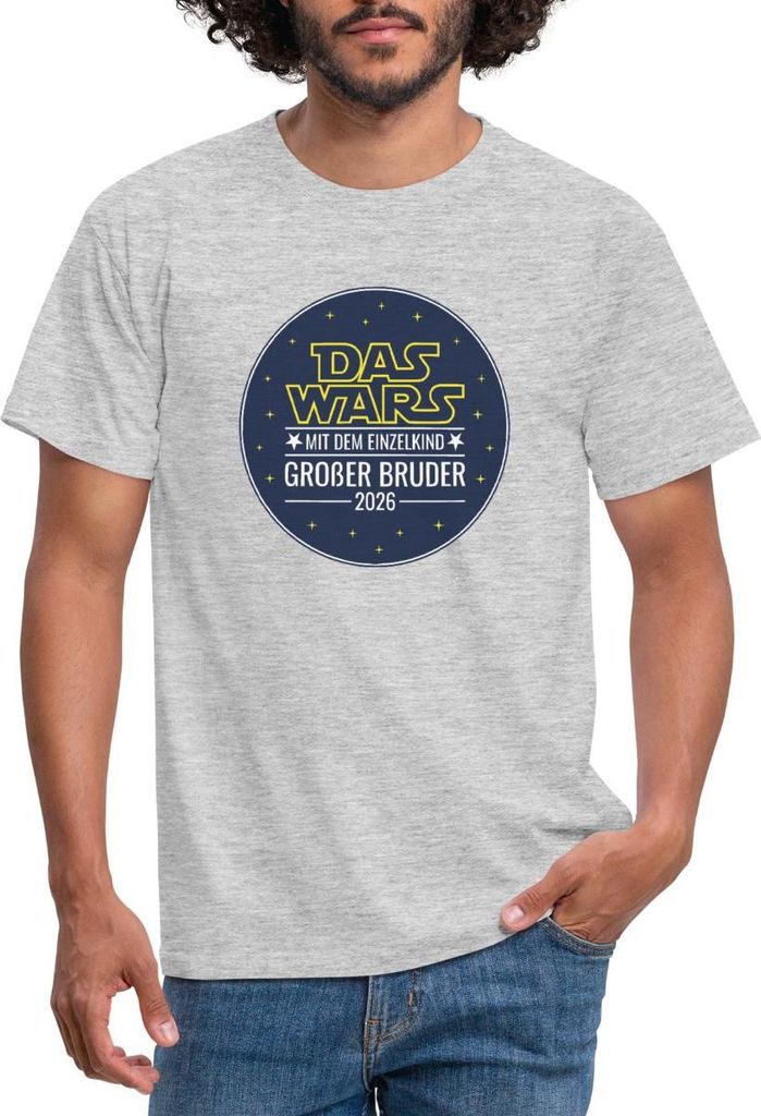 Spreadshirt Das wars mit dem Einzelkind Grosser Bruder 2026 Männer T-Shirt, XXL, Grau meliert