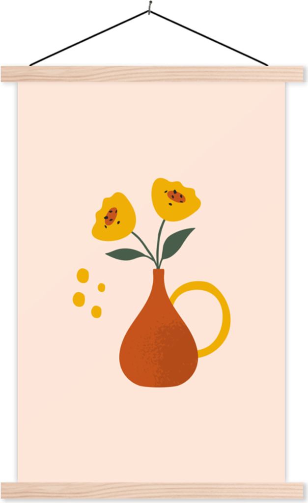 MuchoWow Textilposter Vase - Mohn - Pastell 40x60 cm mit holzfarbenen Rahmen - Poster
